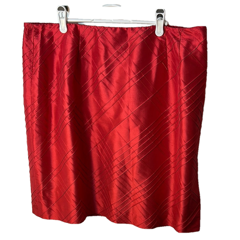 Talbots petite pure silk textured taffeta red midi length skirt size 16 WP - Picture 2 of 9